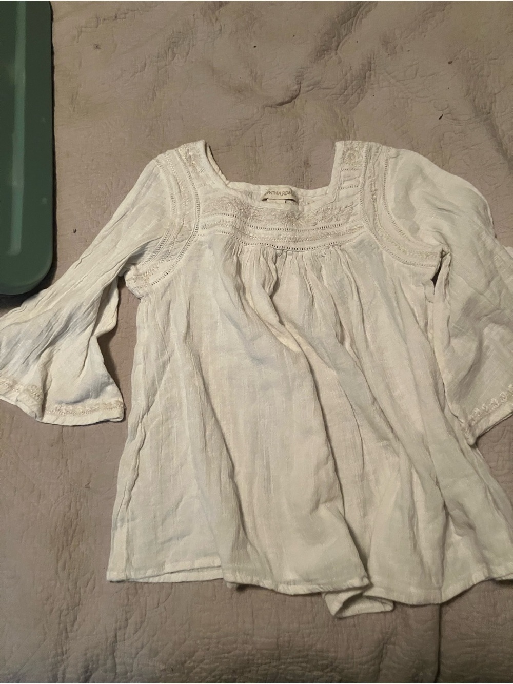 Cynthia Rowley Cream Gauze Peasant Tunic with Lace Yoke